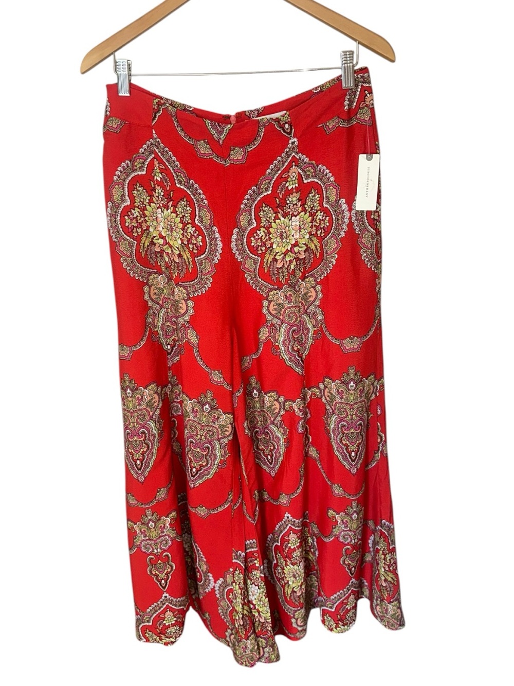 Anthropologie ett:twa Manon Flared Pants Red/Gold Paisley Medallion Size 14 NWT - Picture 4 of 12